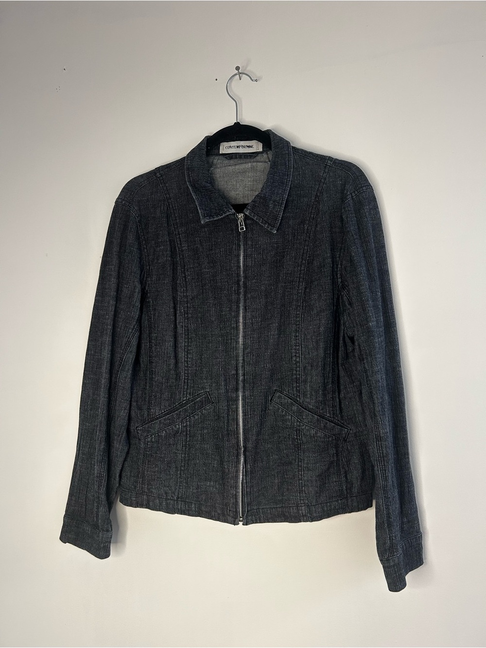 Simons Dark Gray Zip Denim-Style Jacket